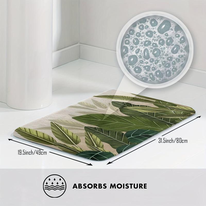 Tropical Green Leaves Floor Mat Soft Flannel Bath Rug
