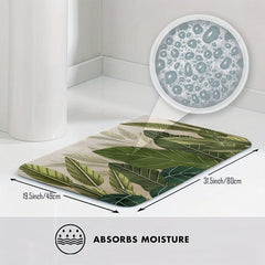 Tropical Green Leaves Floor Mat Soft Flannel Bath Rug