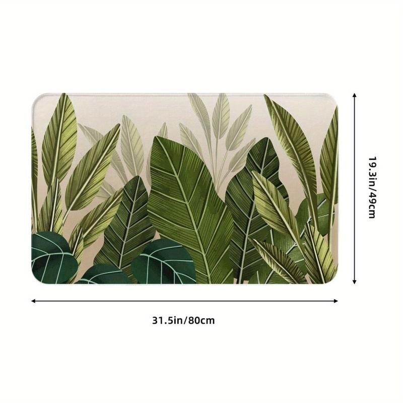 Tropical Green Leaves Floor Mat Soft Flannel Bath Rug