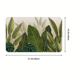 Tropical Green Leaves Floor Mat Soft Flannel Bath Rug