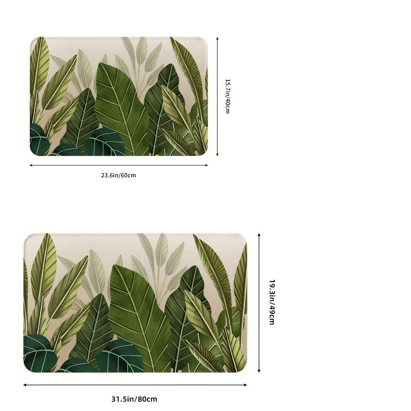 Tropical Green Leaves Floor Mat Soft Flannel Bath Rug