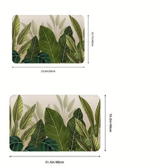 Tropical Green Leaves Floor Mat Soft Flannel Bath Rug