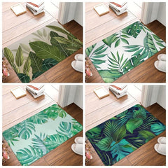 Tropical Green Leaves Floor Mat Soft Flannel Bath Rug