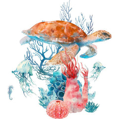 Sea Turtle Coral Pattern Toilet Lid Decal Self Adhesive Wall Sticker
