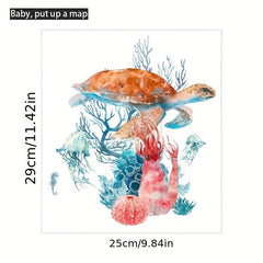 Sea Turtle Coral Pattern Toilet Lid Decal Self Adhesive Wall Sticker