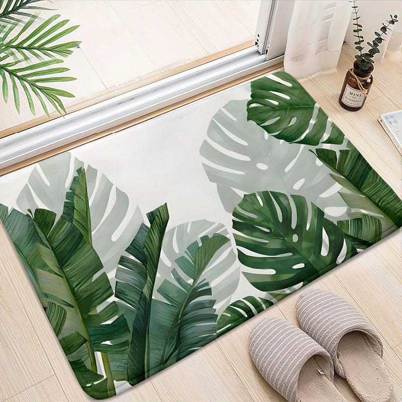 Tropical Plant Pattern Floor Mat Absorbent Non-slip Bath Rug