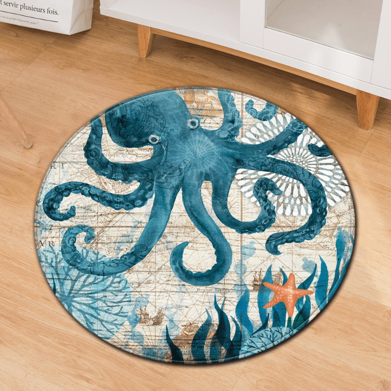 Marine Life Bath Mat Absorbent Door Carpet for Home Living Room and Bathroom