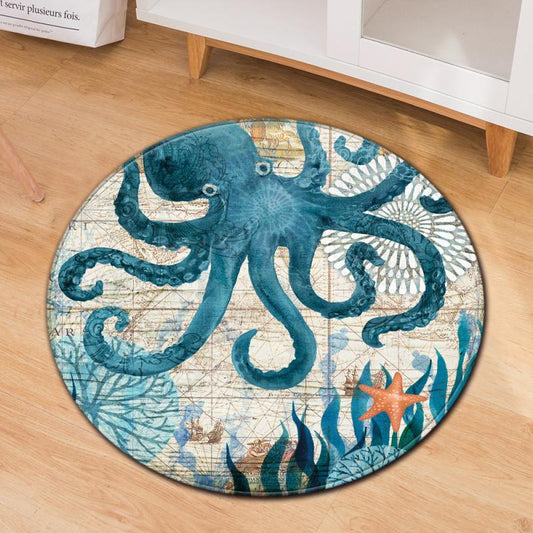 Marine Life Bath Mat Absorbent Door Carpet for Home Living Room and Bathroom