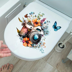 Flower Butterfly Camera Toilet Sticker Bathroom Decor