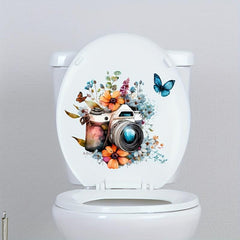 Flower Butterfly Camera Toilet Sticker Bathroom Decor