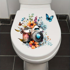Flower Butterfly Camera Toilet Sticker Bathroom Decor