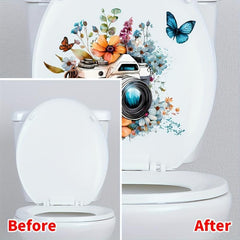 Flower Butterfly Camera Toilet Sticker Bathroom Decor