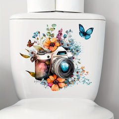 Flower Butterfly Camera Toilet Sticker Bathroom Decor