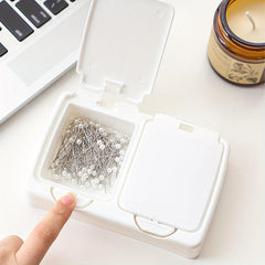 Mini Desktop Storage Box with Lid and Pop-Up Plastic Cotton Swab Organizer