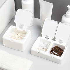 Mini Desktop Storage Box with Lid and Pop-Up Plastic Cotton Swab Organizer