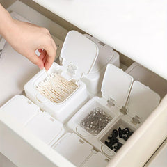 Mini Desktop Storage Box with Lid and Pop-Up Plastic Cotton Swab Organizer