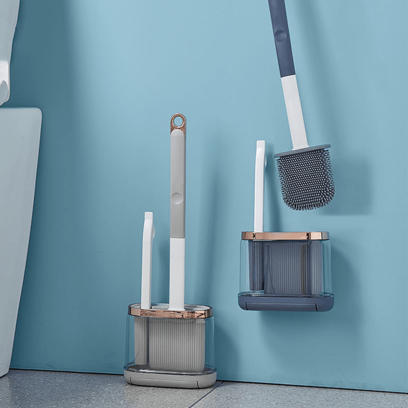 Silicone Toilet Brush 2 in 1 with Long Handle - Transparent Base