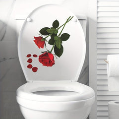Rose Flower Toilet Sticker Removable Vinyl Waterproof Bathroom Decoration