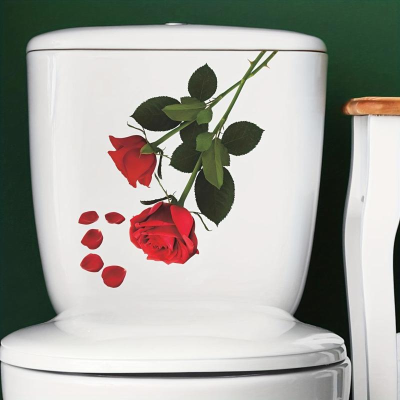 Rose Flower Toilet Sticker Removable Vinyl Waterproof Bathroom Decoration