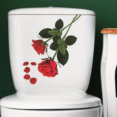 Rose Flower Toilet Sticker Removable Vinyl Waterproof Bathroom Decoration