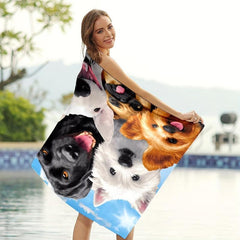 Quick Drying Beach Towel with Smiling Pet Dogs 59x29