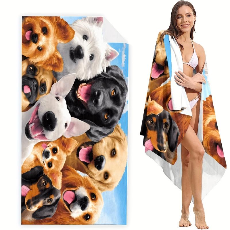 Quick Drying Beach Towel with Smiling Pet Dogs 59x29
