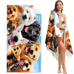 Quick Drying Beach Towel with Smiling Pet Dogs 59x29