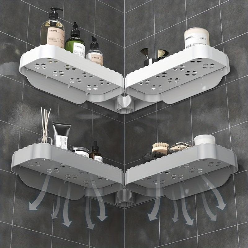 Corner Bathroom Storage Rack Plastic Bathroom Tray Foldable