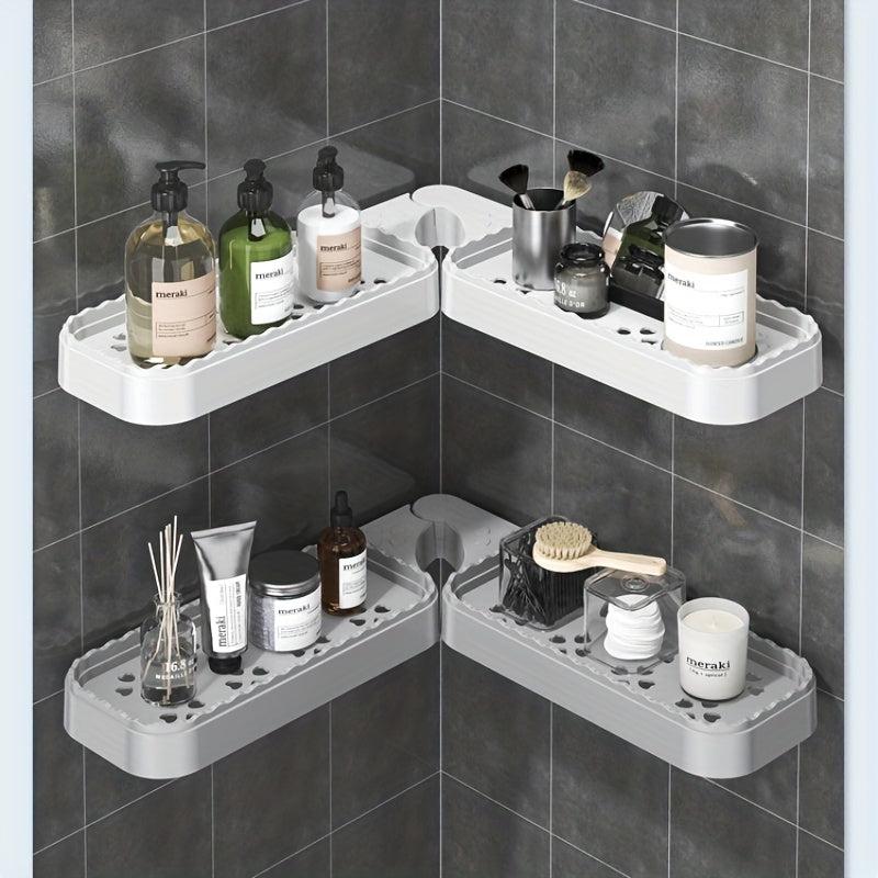 Corner Bathroom Storage Rack Plastic Bathroom Tray Foldable