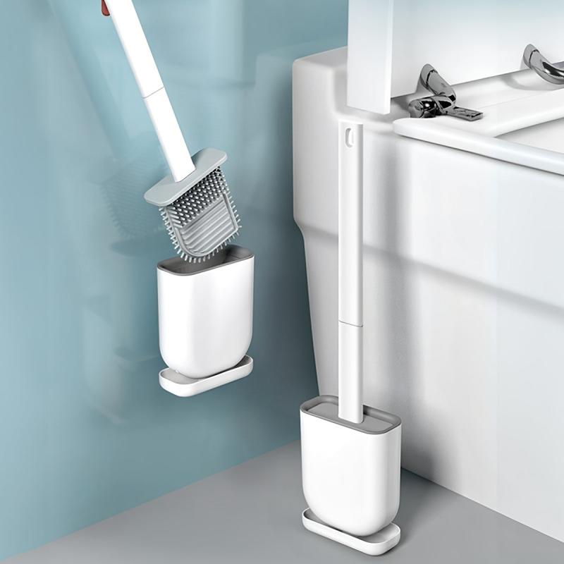 Silicone Toilet Brush with Long Handle and Holder Box