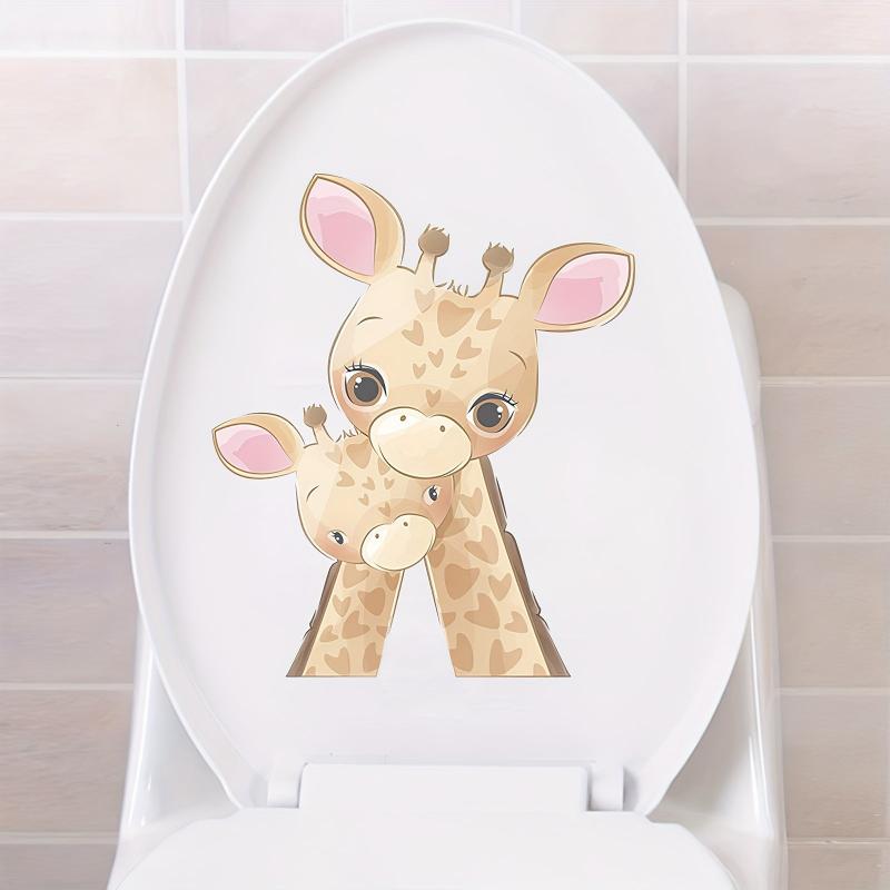 Funny Giraffe Toilet Decal Self Adhesive Waterproof Cover Sticker