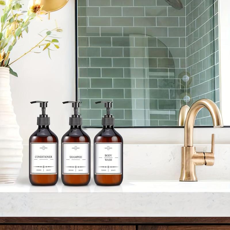 3pcs Plastic Shampoo Dispenser Bottles Set Countertop Lotion Bottle With Pump