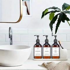 3pcs Plastic Shampoo Dispenser Bottles Set Countertop Lotion Bottle With Pump