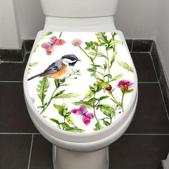 Watercolor Bird & Butterfly Toilet Lid Sticker Bathroom Decor