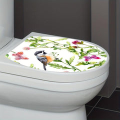 Watercolor Bird & Butterfly Toilet Lid Sticker Bathroom Decor