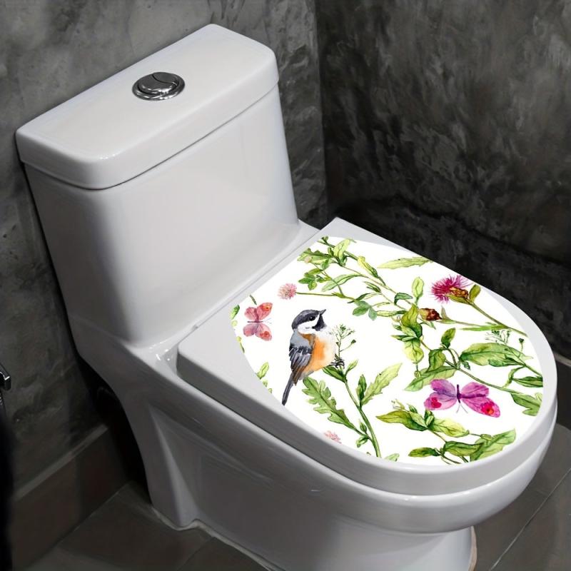 Watercolor Bird & Butterfly Toilet Lid Sticker Bathroom Decor