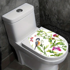 Watercolor Bird & Butterfly Toilet Lid Sticker Bathroom Decor