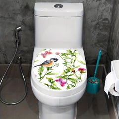 Watercolor Bird & Butterfly Toilet Lid Sticker Bathroom Decor