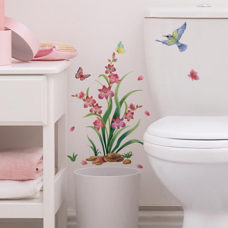 Flower Bird Wall Sticker Toilet Self-adhesive Decoration Bathroom Supplies