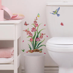 Flower Bird Wall Sticker Toilet Self-adhesive Decoration Bathroom Supplies