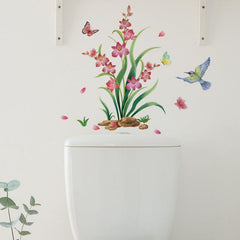 Flower Bird Wall Sticker Toilet Self-adhesive Decoration Bathroom Supplies