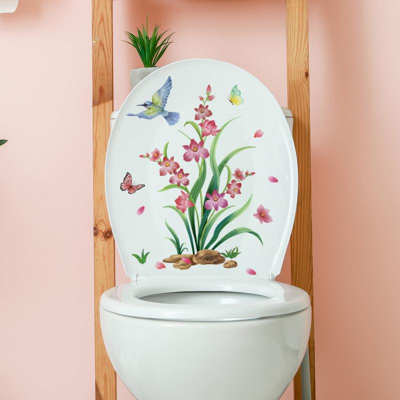 Flower Bird Wall Sticker Toilet Self-adhesive Decoration Bathroom Supplies