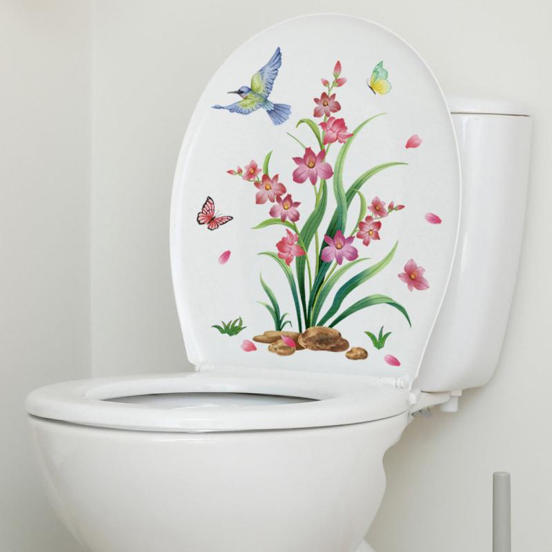 Flower Bird Wall Sticker Toilet Self-adhesive Decoration Bathroom Supplies