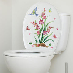 Flower Bird Wall Sticker Toilet Self-adhesive Decoration Bathroom Supplies