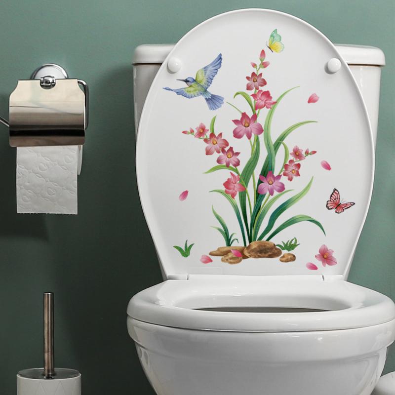 Flower Bird Wall Sticker Toilet Self-adhesive Decoration Bathroom Supplies