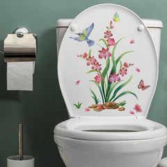 Flower Bird Wall Sticker Toilet Self-adhesive Decoration Bathroom Supplies