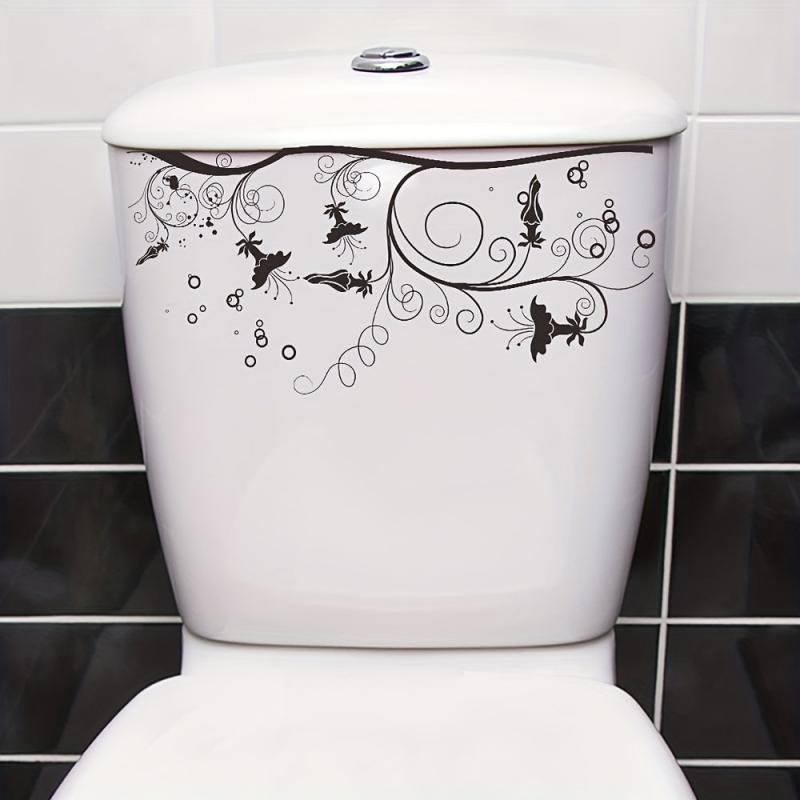 Flower Pattern Toilet Lid Decal Waterproof Self Adhesive Wall Sticker