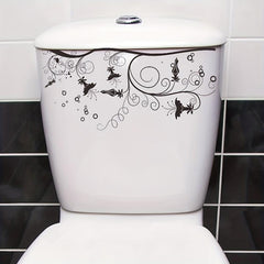 Flower Pattern Toilet Lid Decal Waterproof Self Adhesive Wall Sticker
