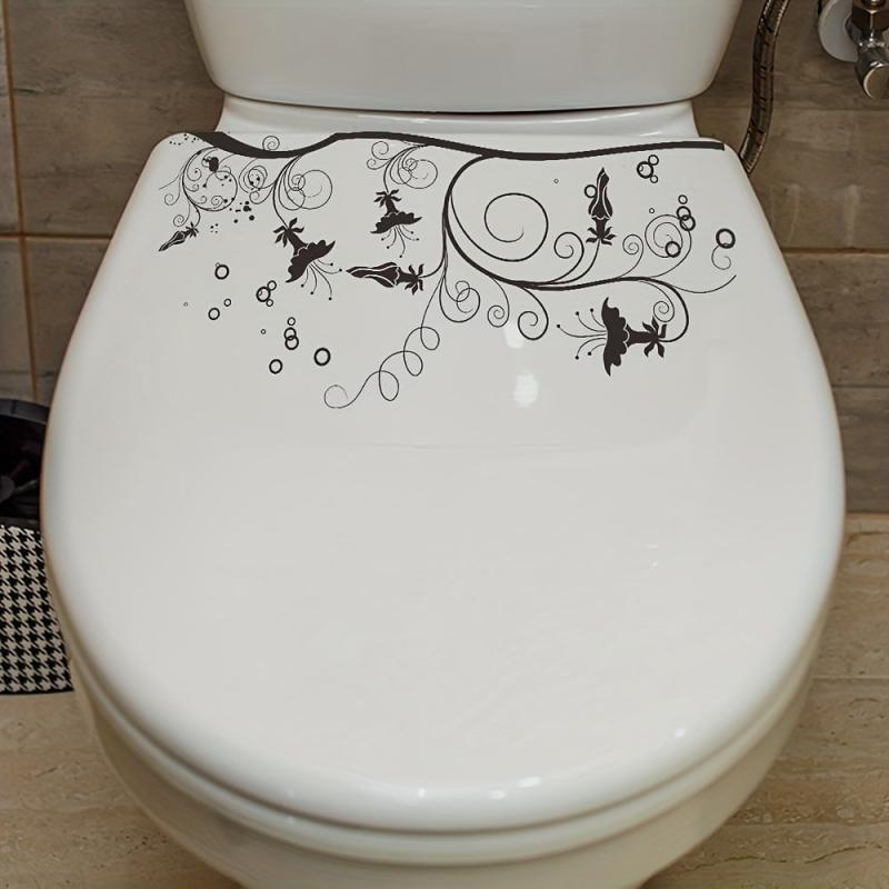 Flower Pattern Toilet Lid Decal Waterproof Self Adhesive Wall Sticker