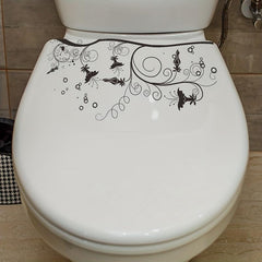 Flower Pattern Toilet Lid Decal Waterproof Self Adhesive Wall Sticker